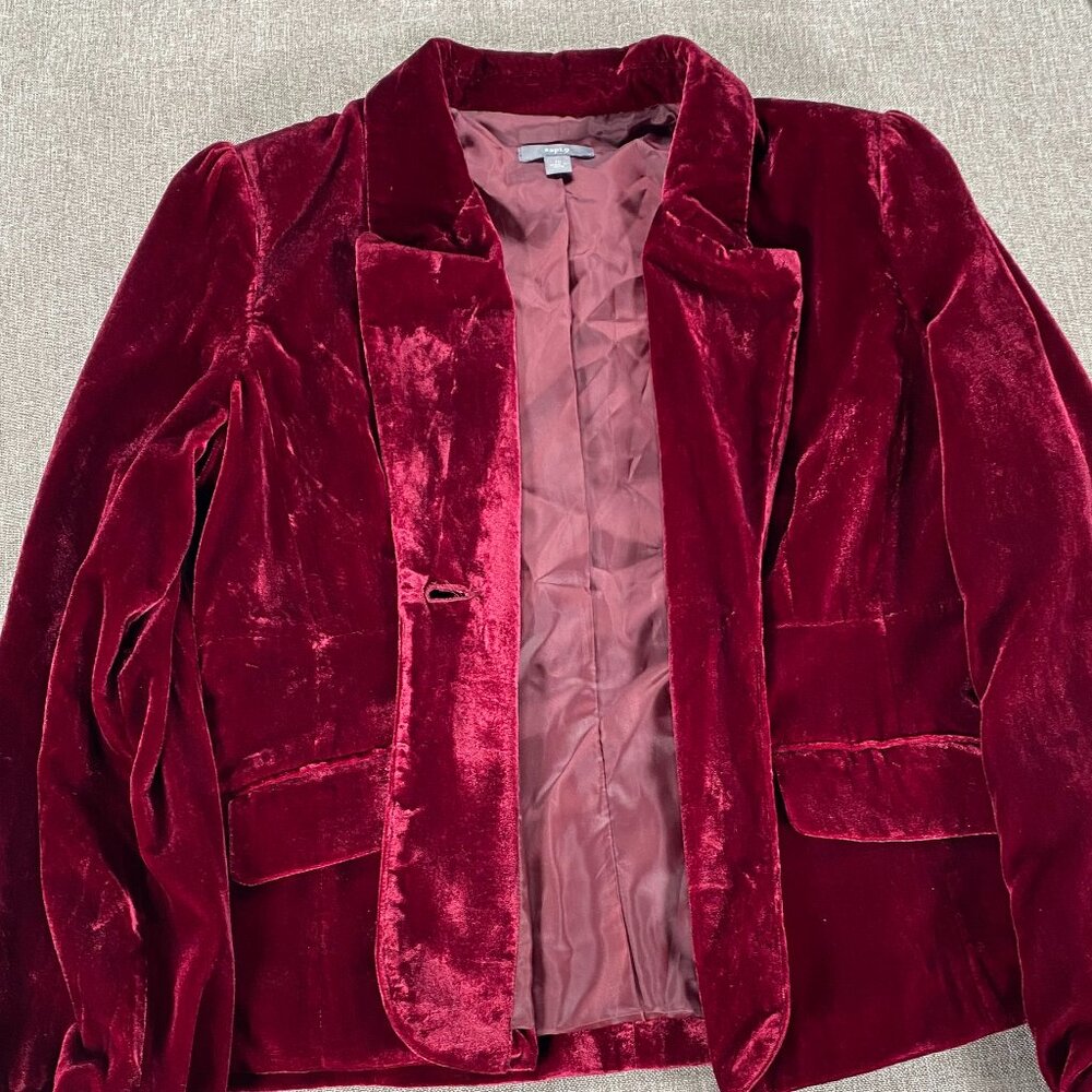 Apt 9 Velvet Like One Button Blazer Top Women's 16 V-neck Plum NWT - Picture 5 of 12
